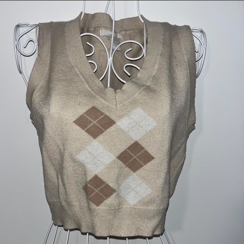 Full Tilt Cream and Brown Knit Vest